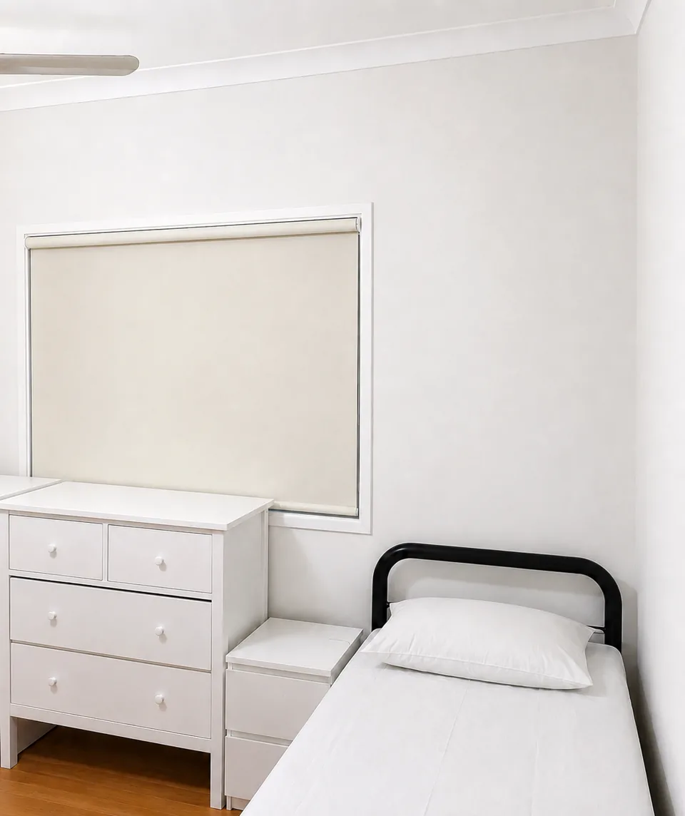 A shelter bedroom before amber lighting was introduced